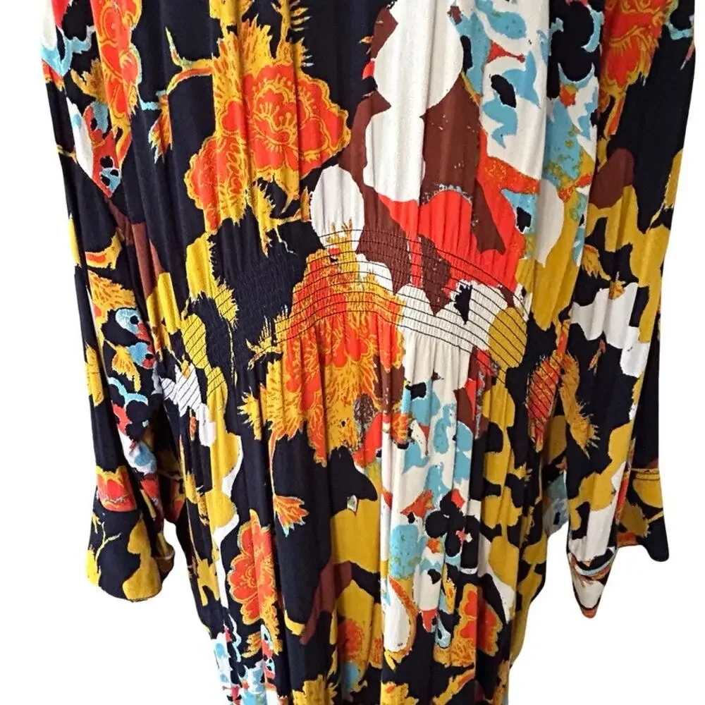Free People Wild Nights Mixed Print Floral Leopard Duster Kimono L